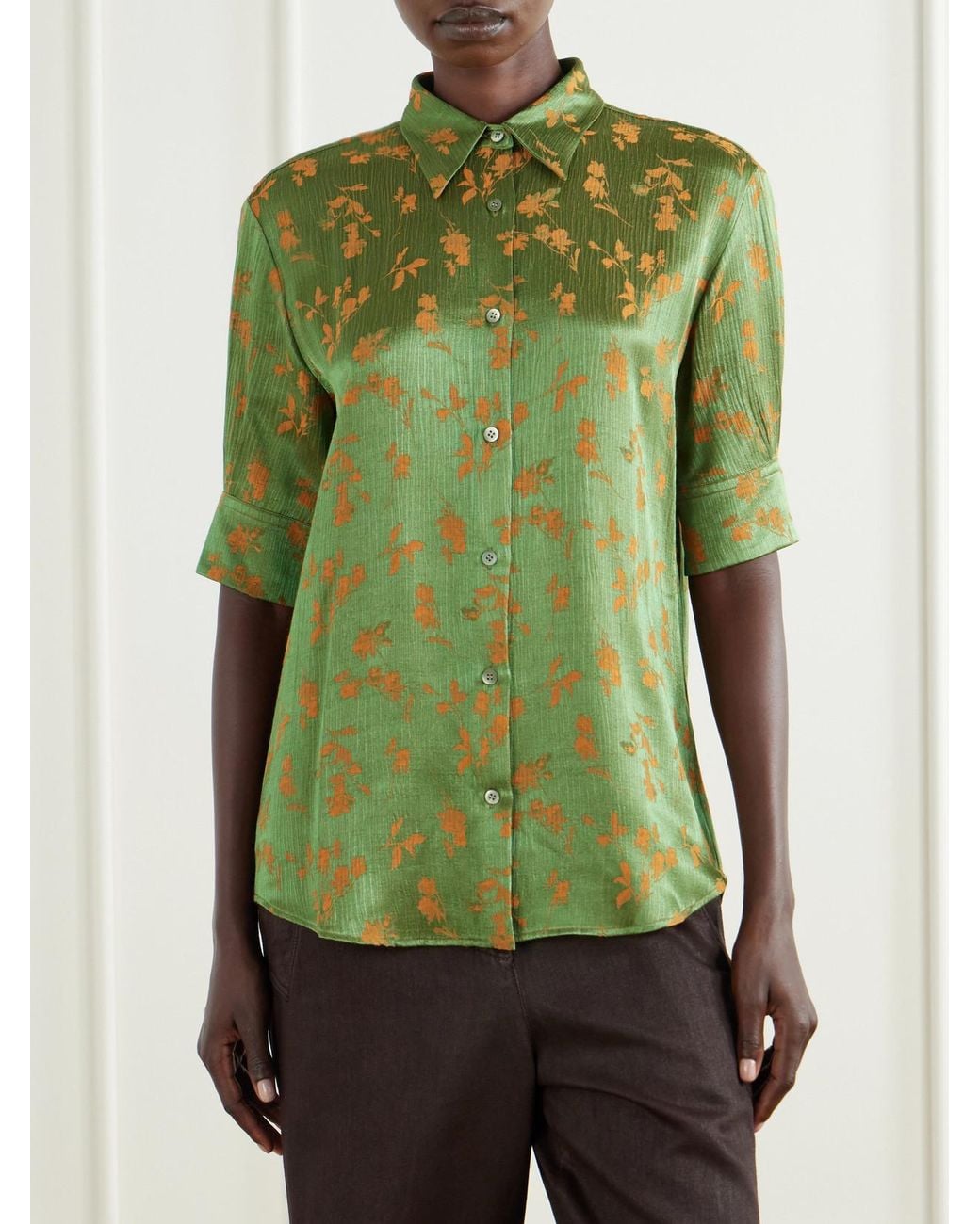 Dries Van Noten Green Floral-Jacquard Shirt