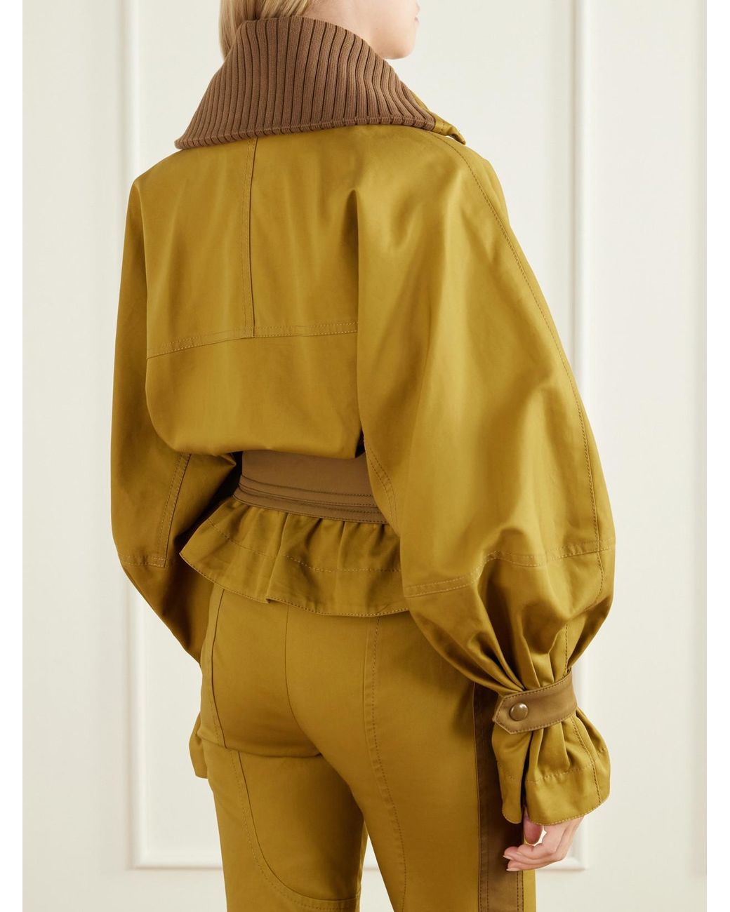 Zimmermann Yellow Valiant Belted Two-Tone Paneled Rib-Trimmed Cotton-Drill Jacket