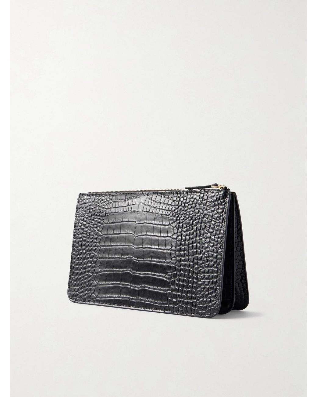 Totême Black Threefold Croc-Effect Leather Clutch