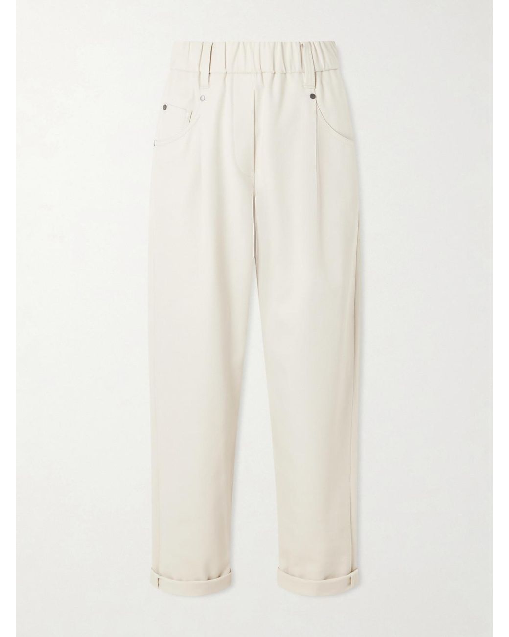 Brunello Cucinelli White Tapered Cotton-Blend Trousers