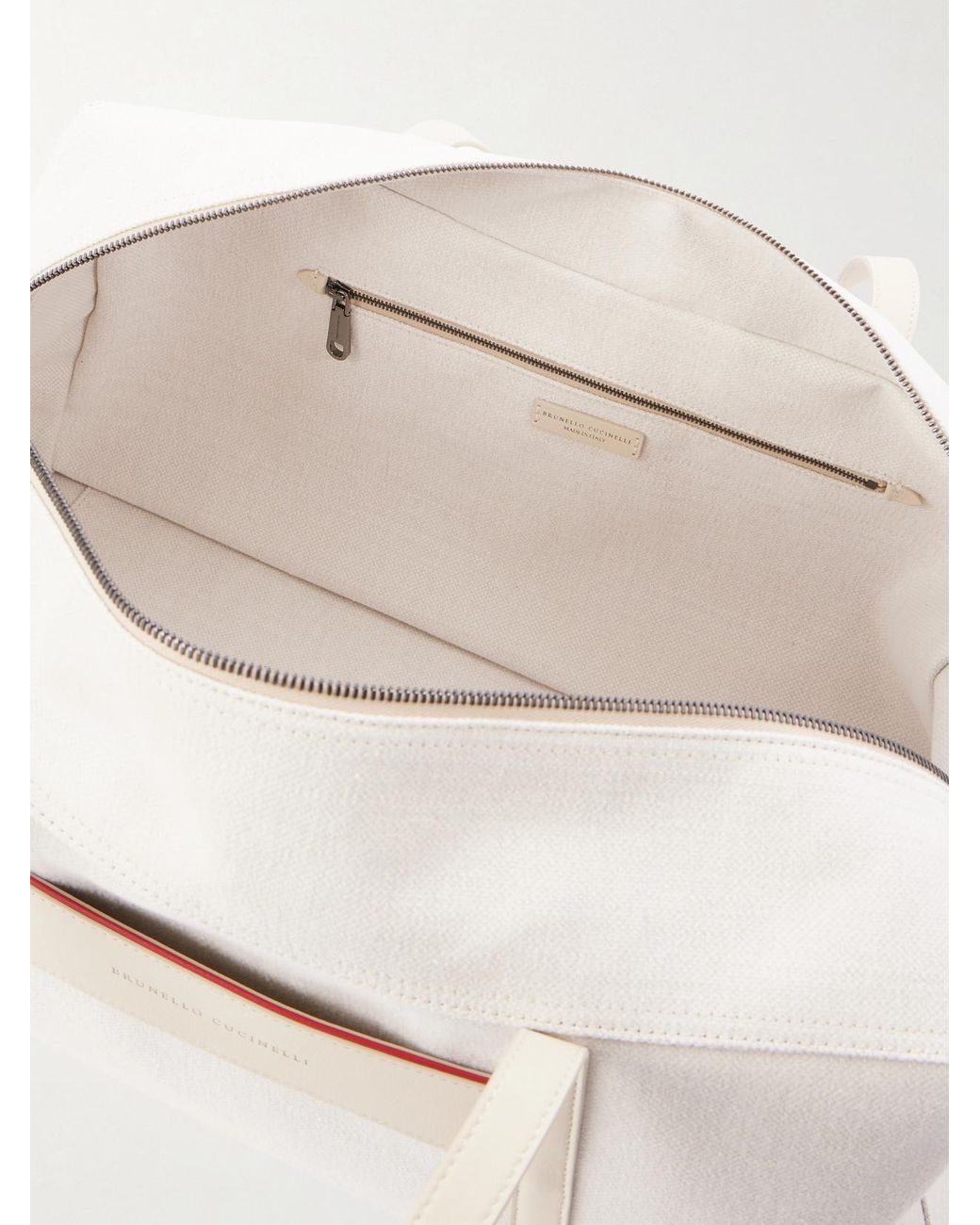 Brunello Cucinelli Natural Leather-Trimmed Canvas Tennis Bag