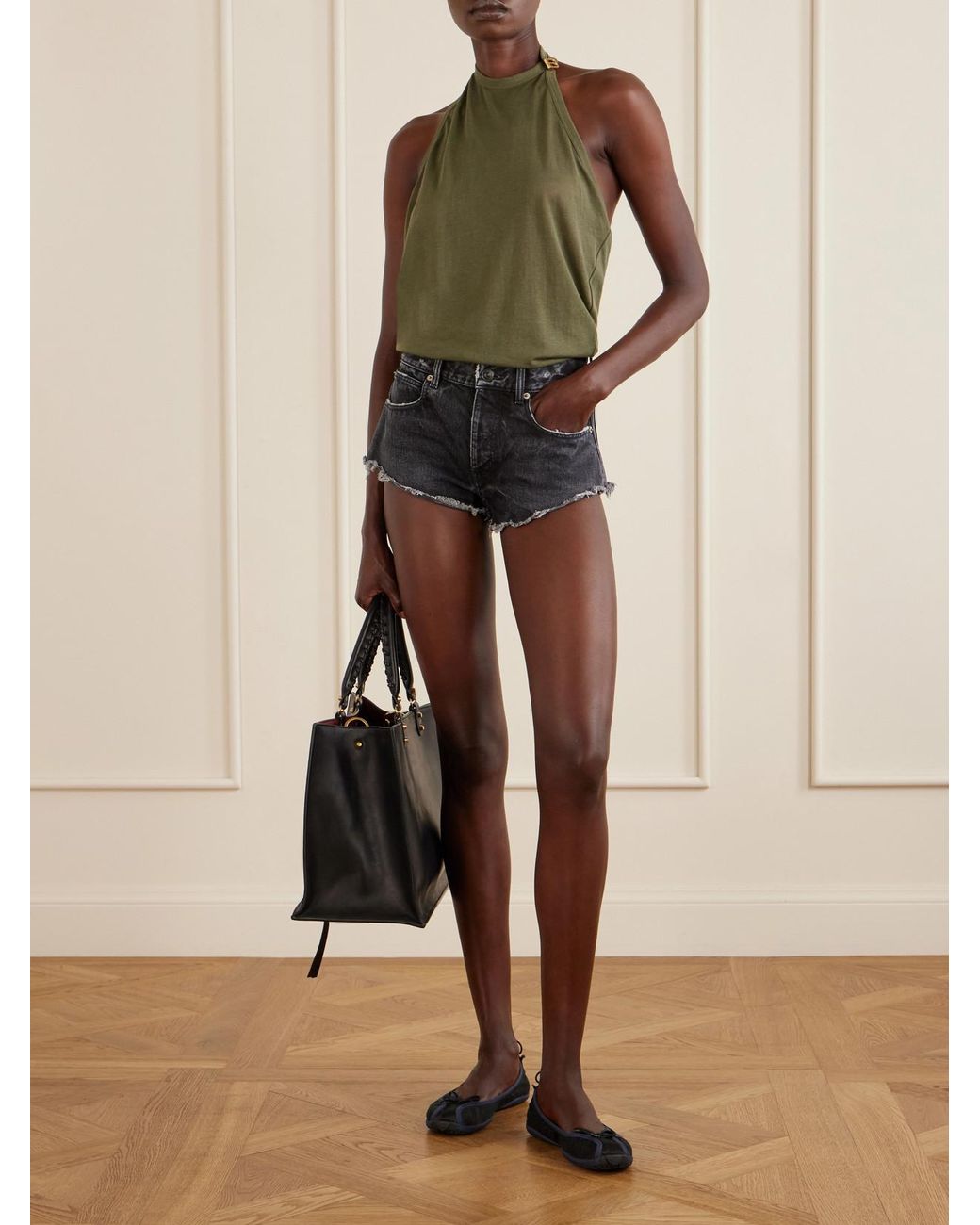 Balenciaga Blue Frayed Denim Shorts