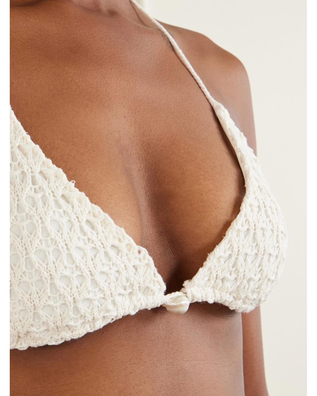 SARA CRISTINA White Pearl Crocheted Cotton Triangle Bikini