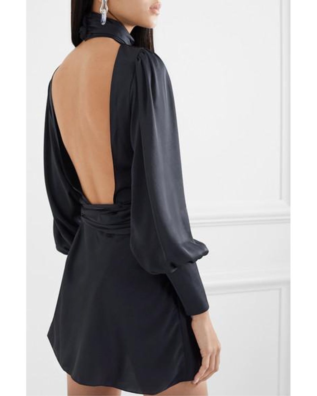 Orseund Iris Night Out Open-back Cutout Ruched Satin Wrap Mini Dress in  Blue | Lyst UK
