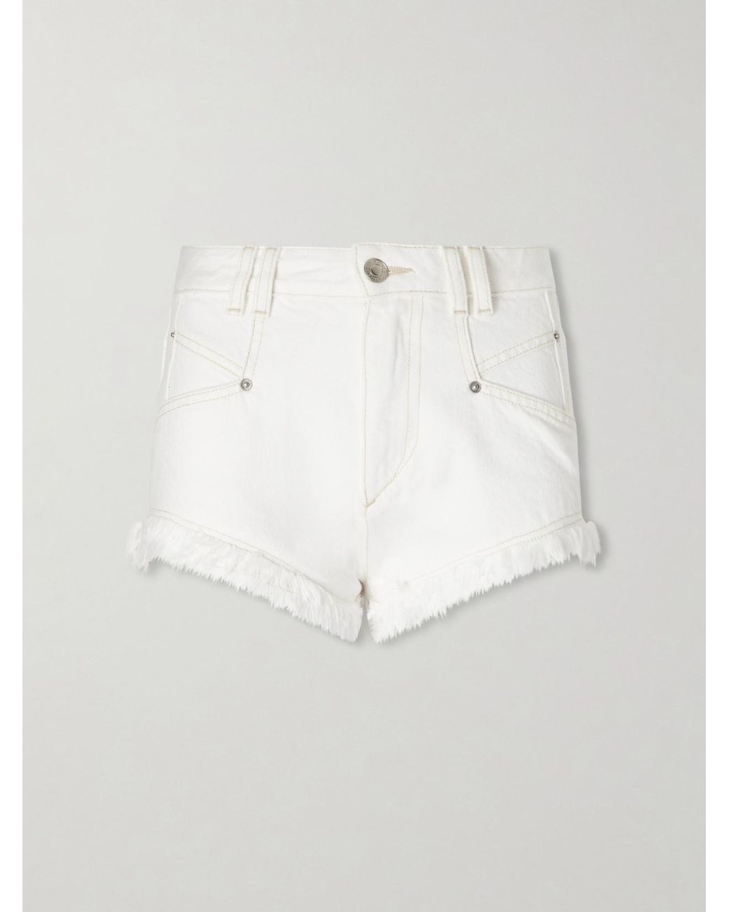 Isabel Marant White Eneidala Frayed Denim Shorts
