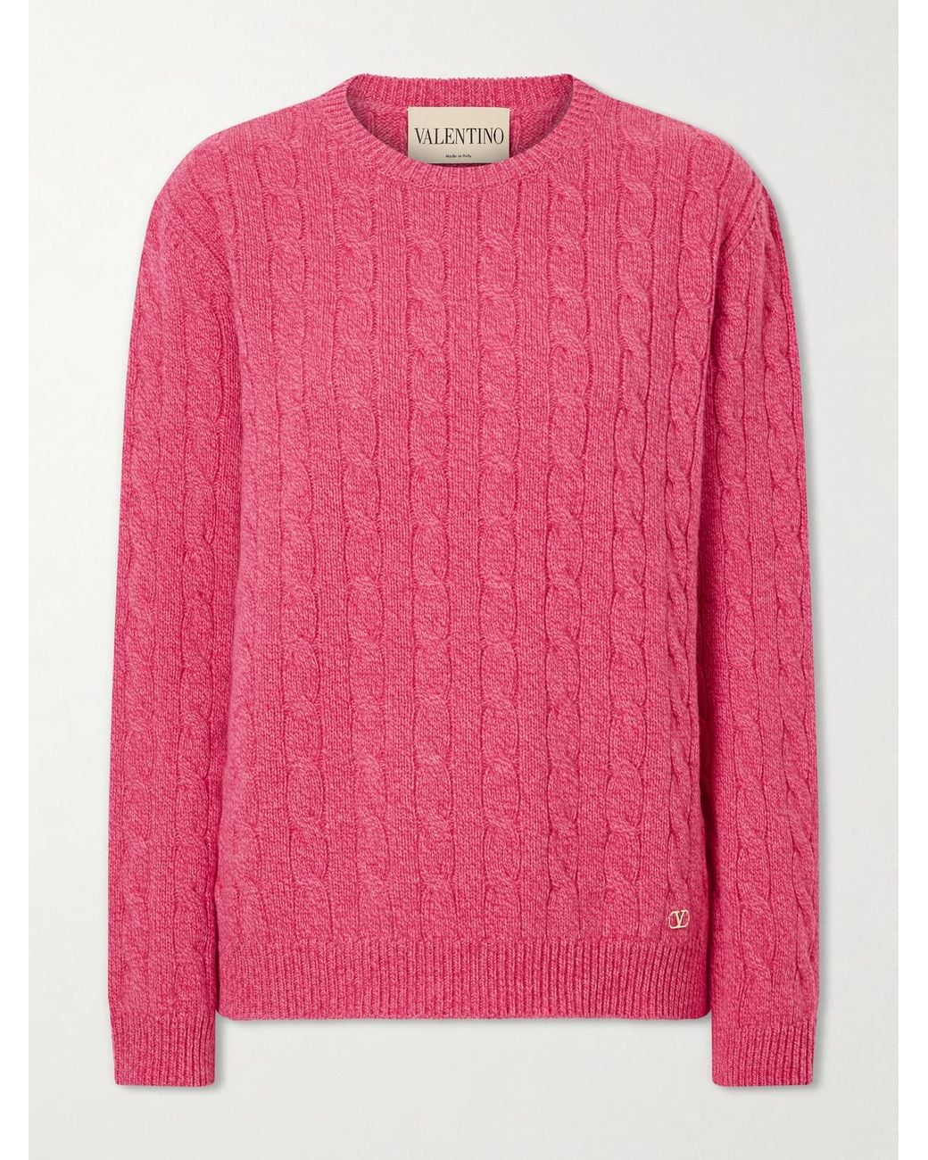 Valentino Garavani Pink Cable-Knit Virgin Wool Sweater
