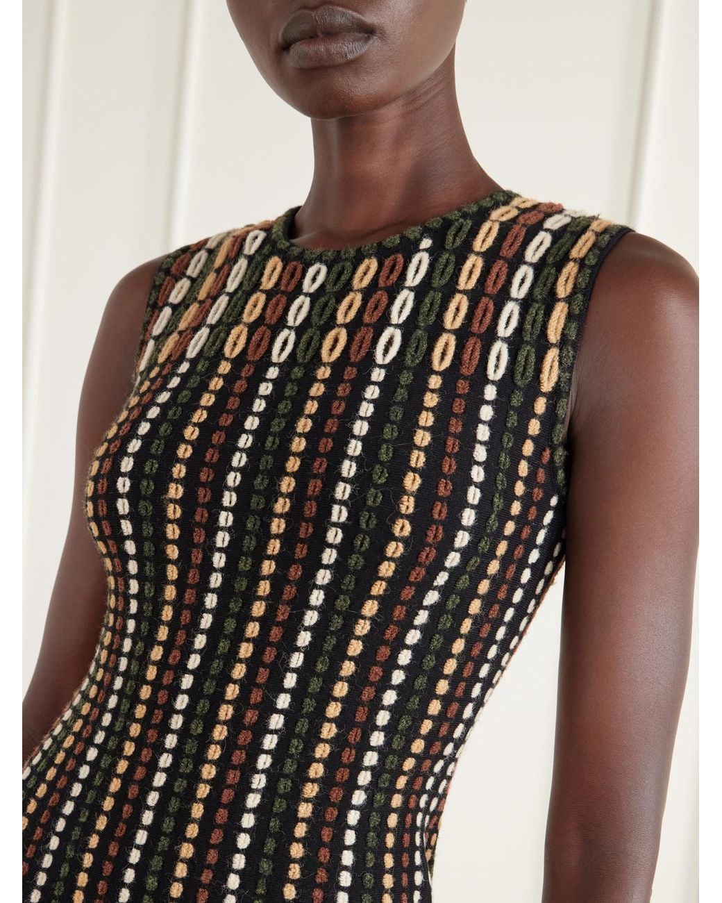 Ulla Johnson Black Amina Cut-Out Fringed Jacquard-Knit Wool-Blend Midi Dress