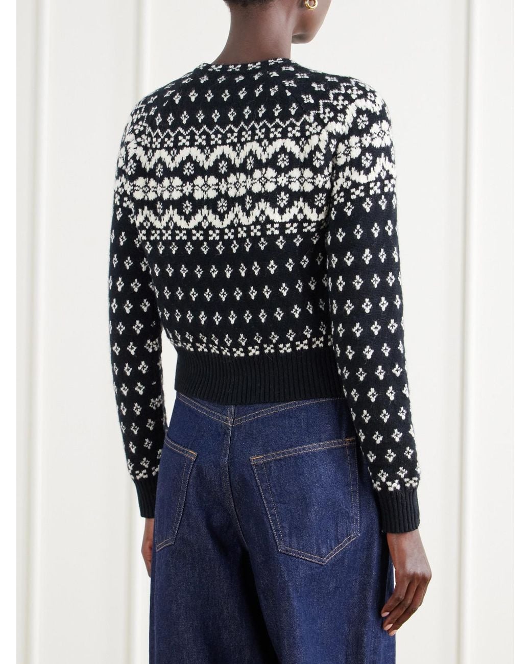 Polo Ralph Lauren Black Cropped Fair Isle Intarsia-Knit Wool, Cotton And Alpaca-Blend Cardigan