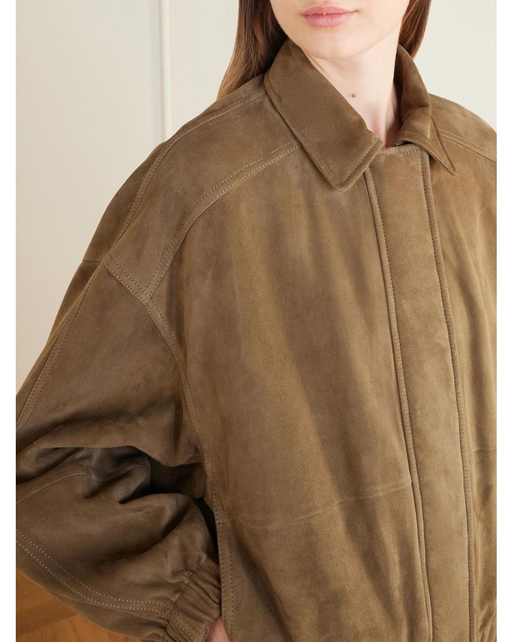 Brunello Cucinelli Brown Paneled Suede Bomber Jacket