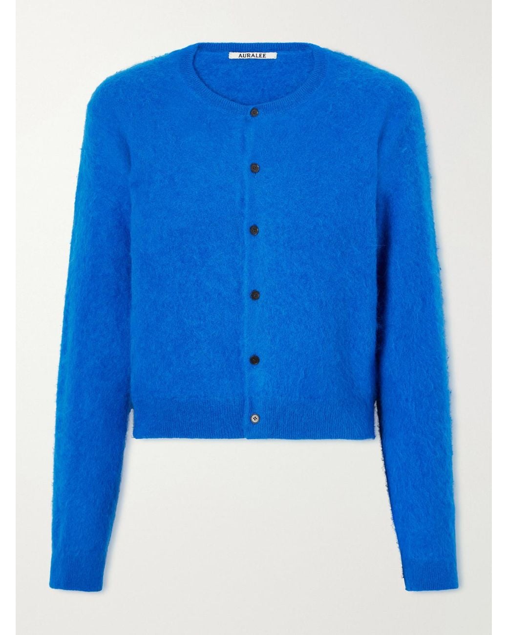 Auralee Blue Garment-Dyed Alpaca Cardigan