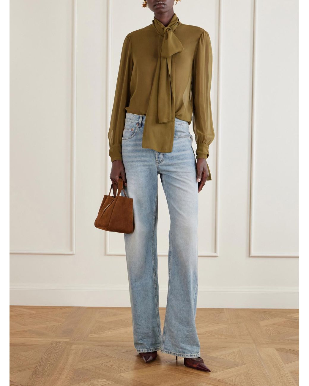 Saint Laurent Brown Le 5 À 7 Baby Bea Suede Top-Handle Bag