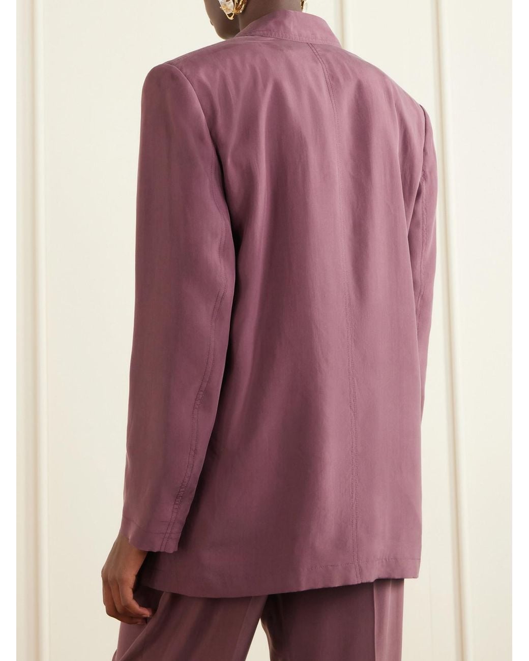 Saint Laurent Purple Double-Breasted Silk-Habotai Blazer