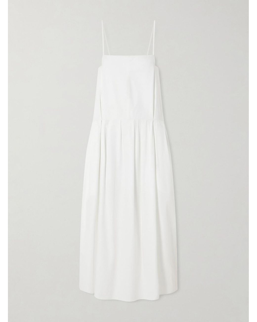 Khaite White Adira Pleated Cotton-Poplin Midi Dress
