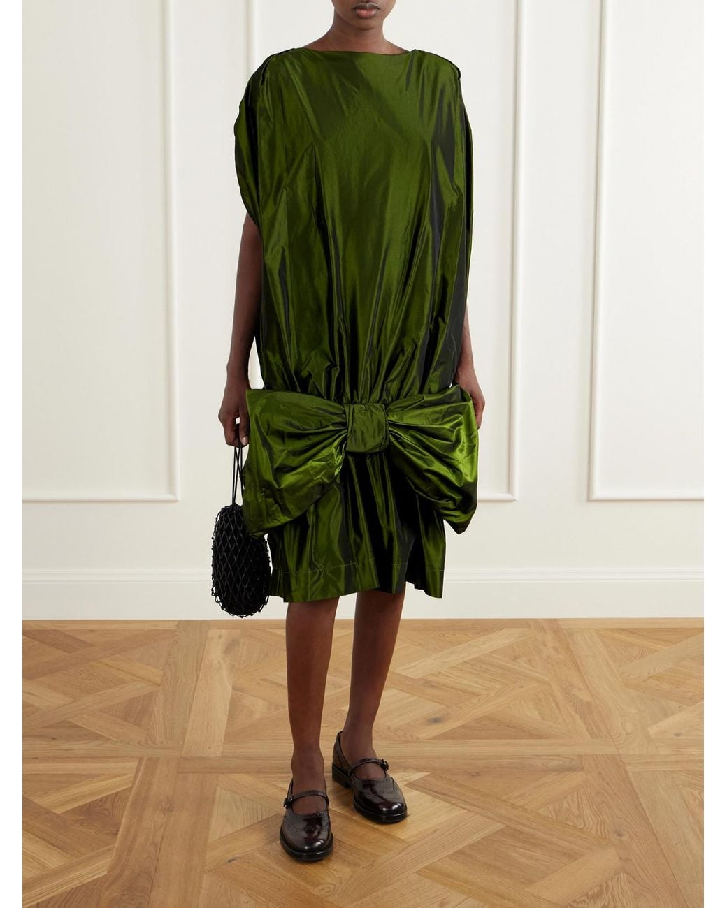 Simone Rocha Green Bow-Detailed Taffeta Midi Dress