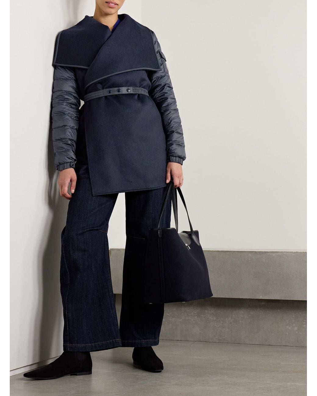 Moncler Blue Wool-Blend Felt And Quilted Shell Down Jacket