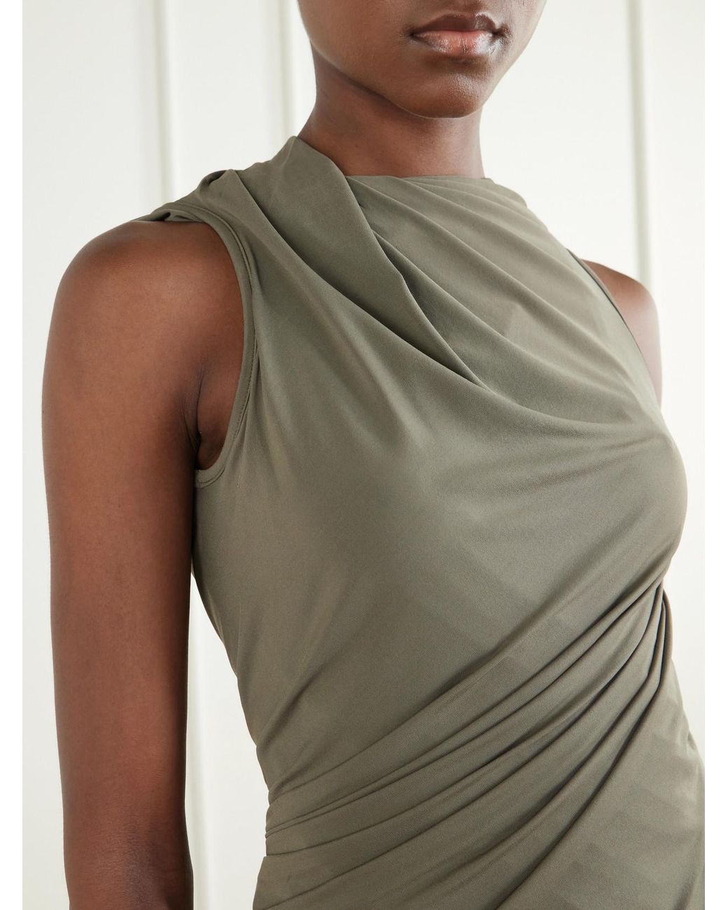 Rick Owens Green Luna Draped Crepe-Jersey Tank