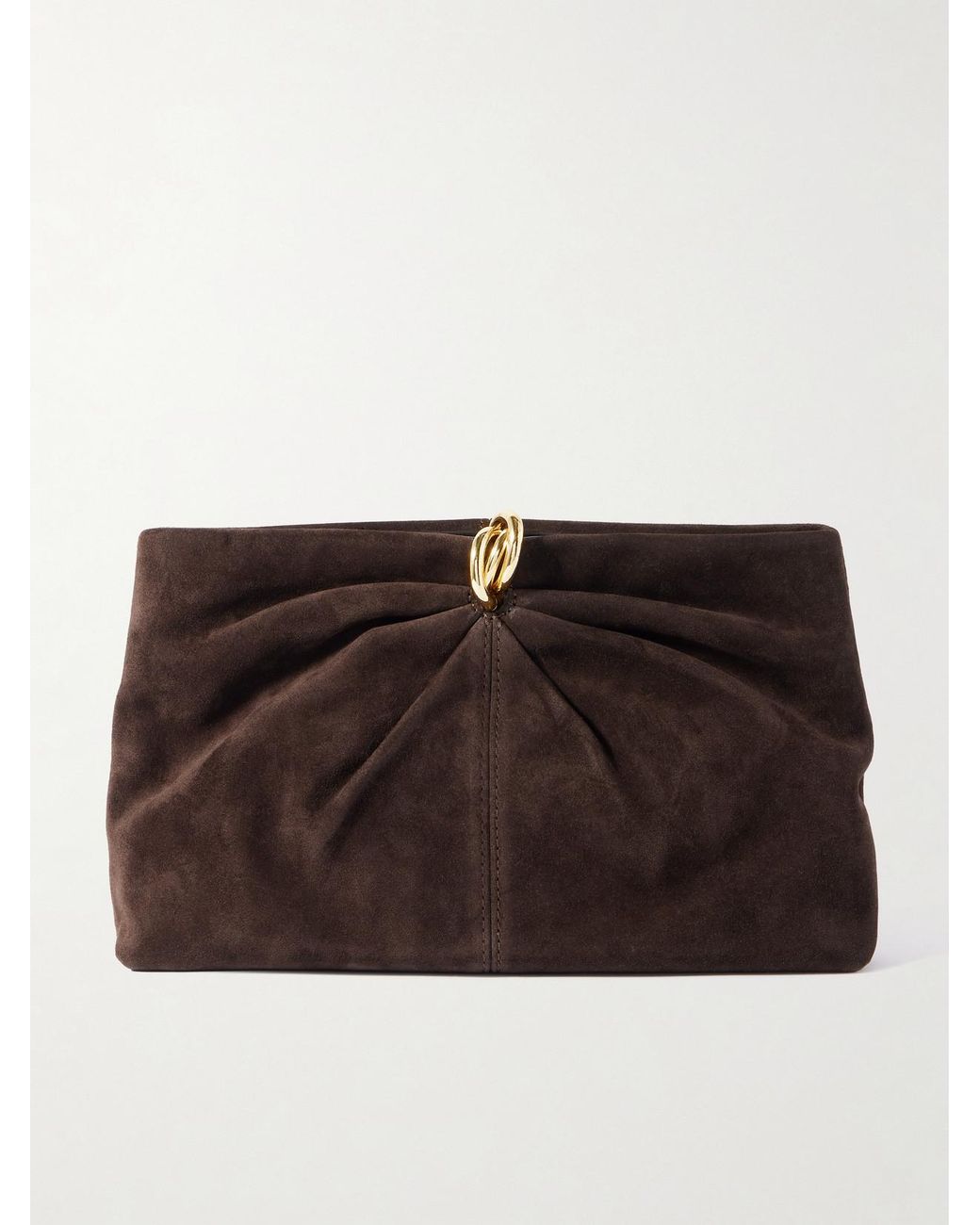 Loeffler Randall Brown Corrine Gathered Suede Clutch