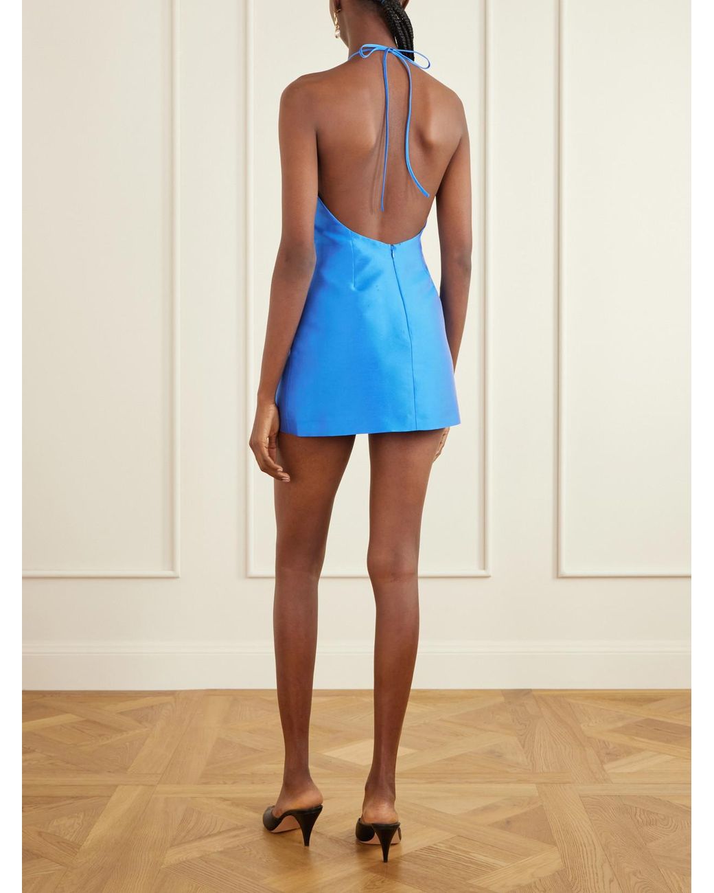 BERNADETTE Blue Crepe Halterneck Mini Dress
