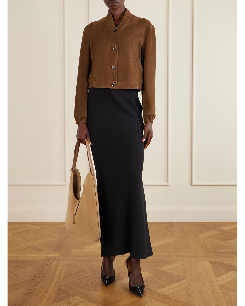 Tom Ford Natural Kara T-Embellished Medium Suede Shoulder Bag