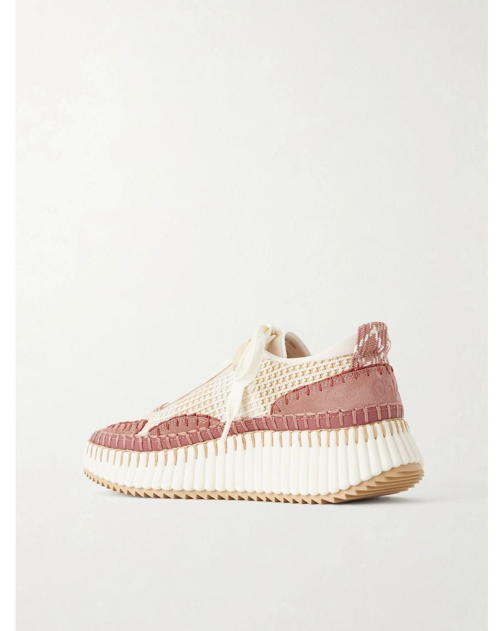 Chloé Natural Nama Embroidered Suede And Recycled-Mesh Sneakers