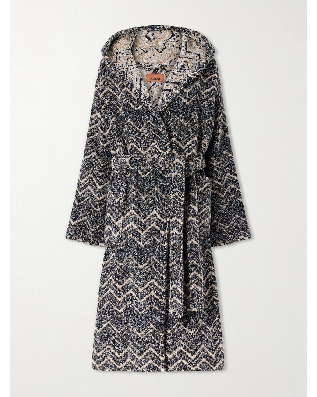 Missoni Gray Azul Striped Hooded Cotton-Terry Robe