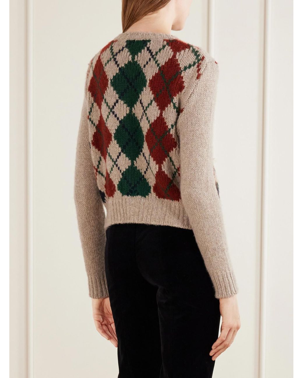 Khaite Natural Marcela Checked Embroidered Wool And Mohair-Blend Cardigan