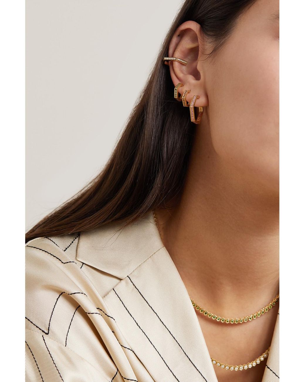 KOLOURS JEWELRY Natural Hexagon 18-Karat Diamond Ear Cuff