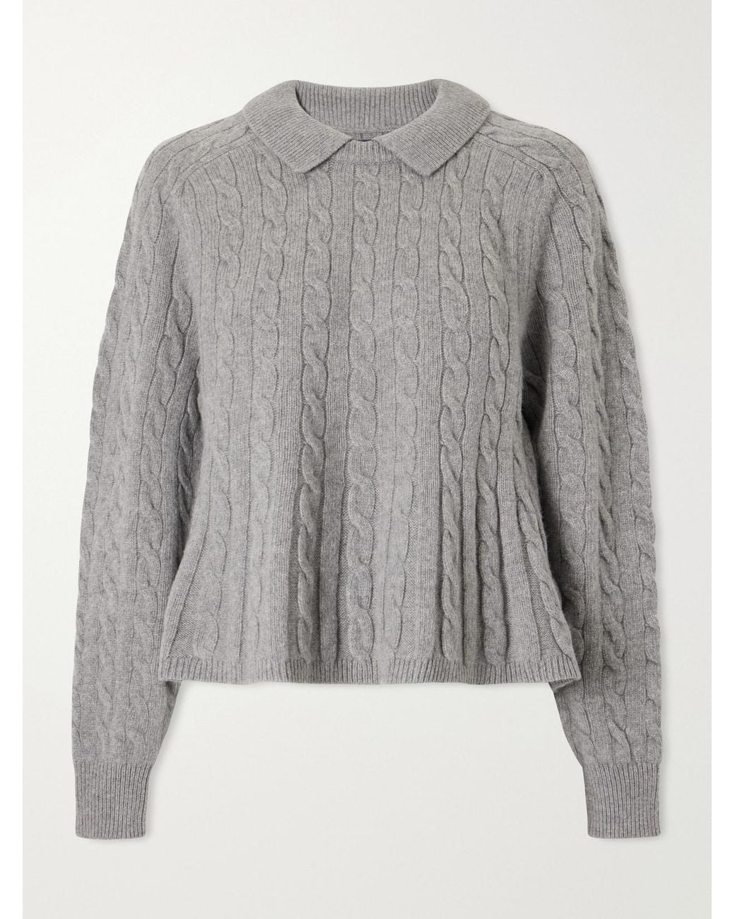 Polo Ralph Lauren Gray Cable-Knit Wool And Cashmere-Blend Peplum Sweater