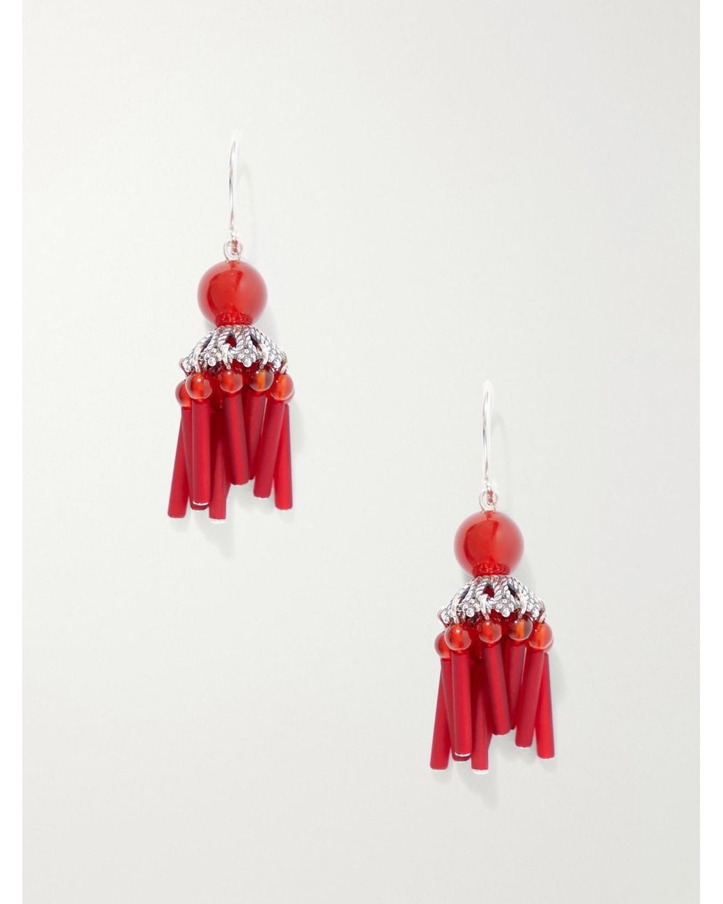 Sophie Buhai Red Petite Flamenco Tasseled Sterling And Carnelian Earrings