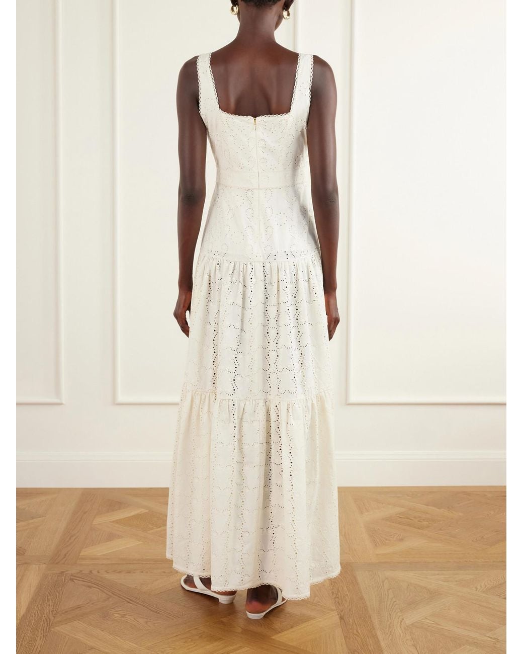 Agua Bendita White Abeja Playa Broderie Anglaise Cotton Maxi Dress