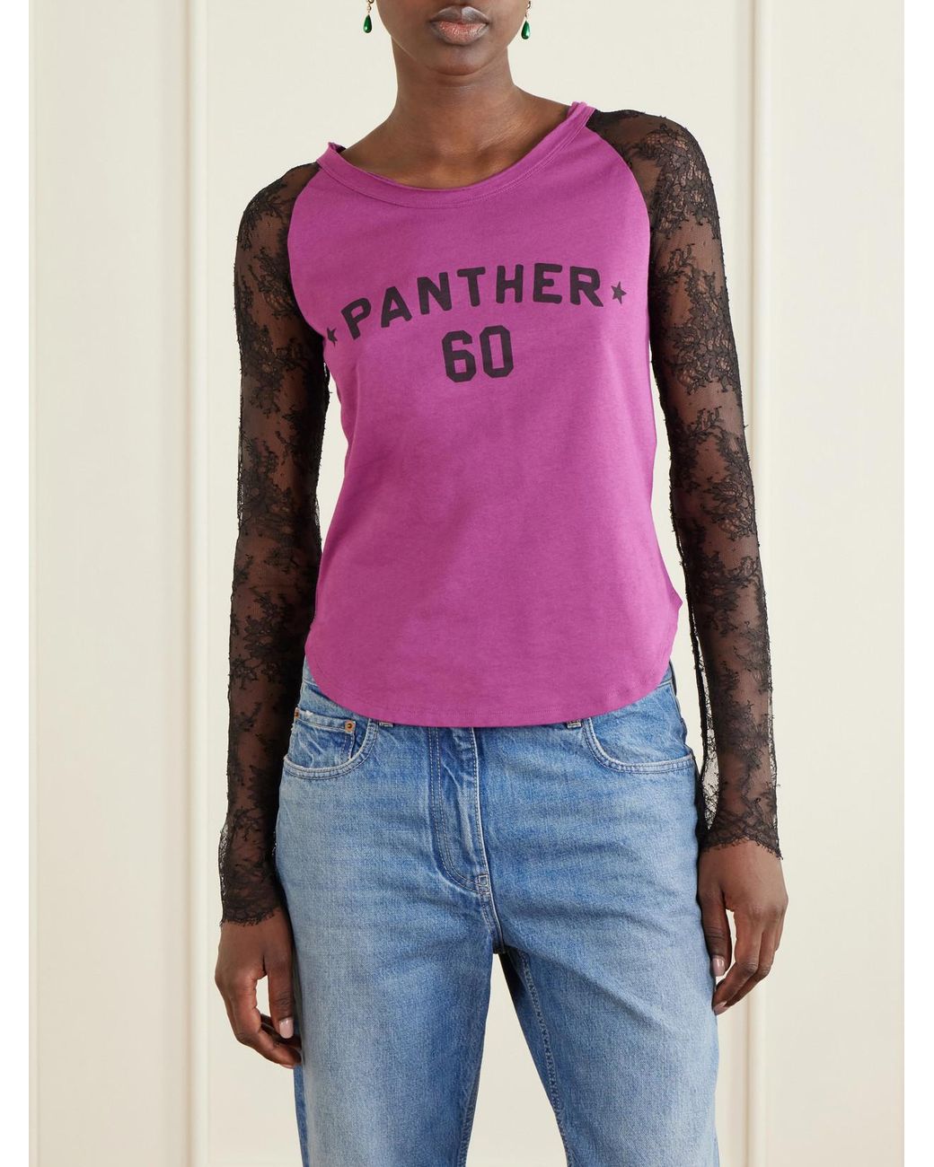 Valentino Garavani Pink Printed Lace-Trimmed Cotton T-Shirt