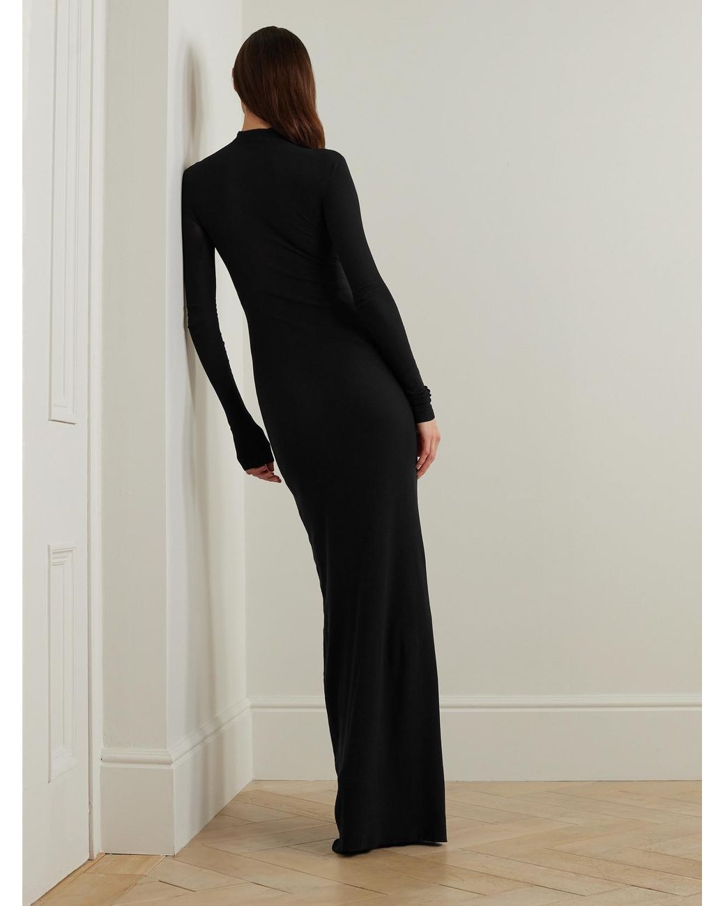 Balenciaga Black Ribbed-Knit Turtleneck Maxi Dress