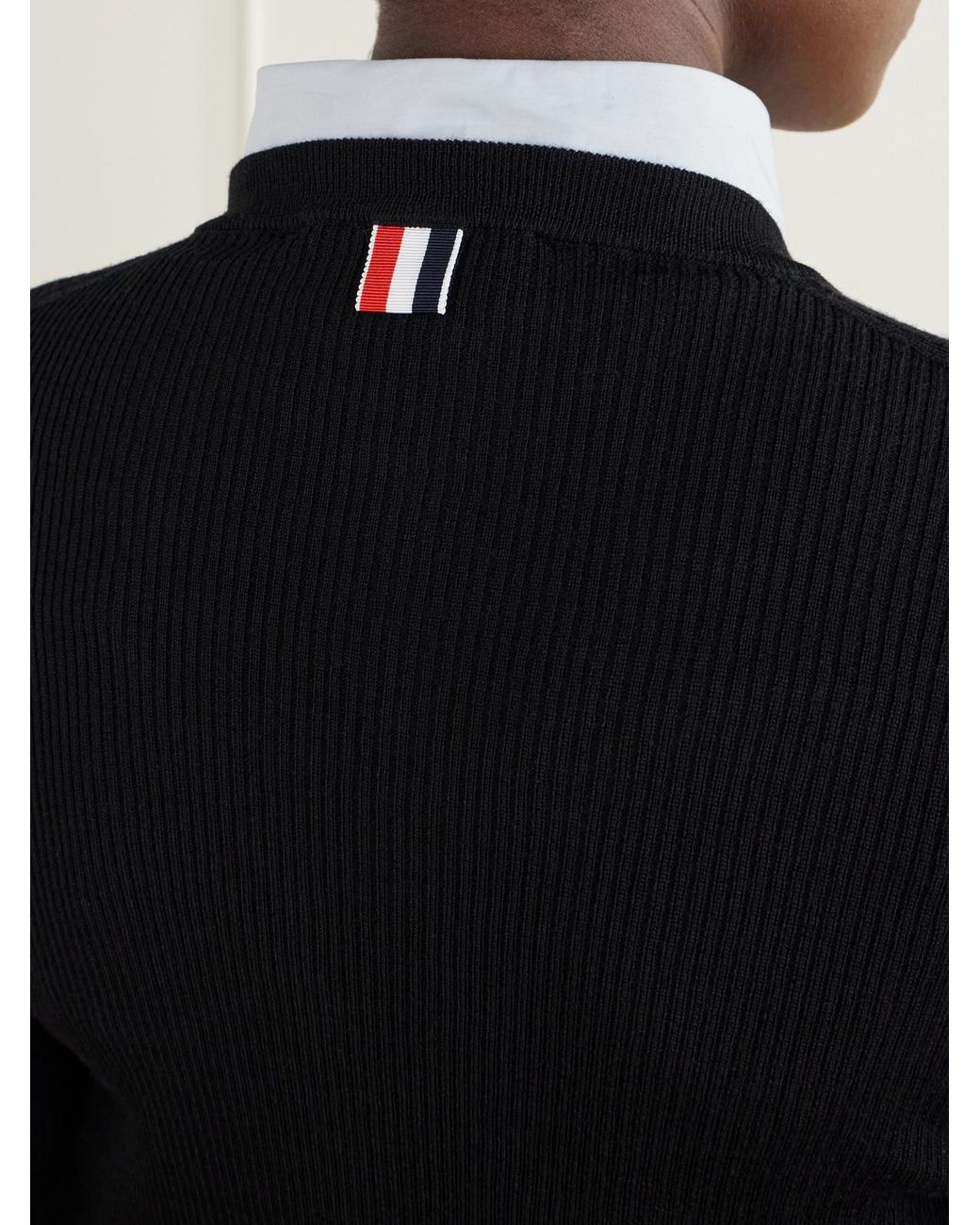 Thom Browne Black Ribbed Merino Wool Cardigan