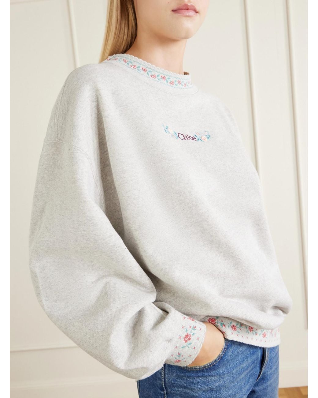 Chloé White Logo-Embroidered Scalloped Cotton-Jersey Sweatshirt