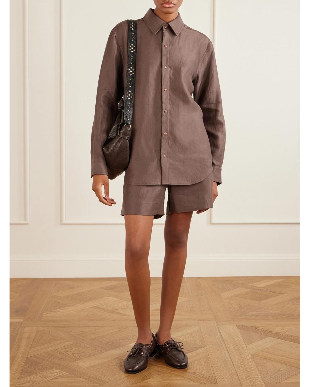 God's True Cashmere Brown Cocoa Cropped Linen Shorts