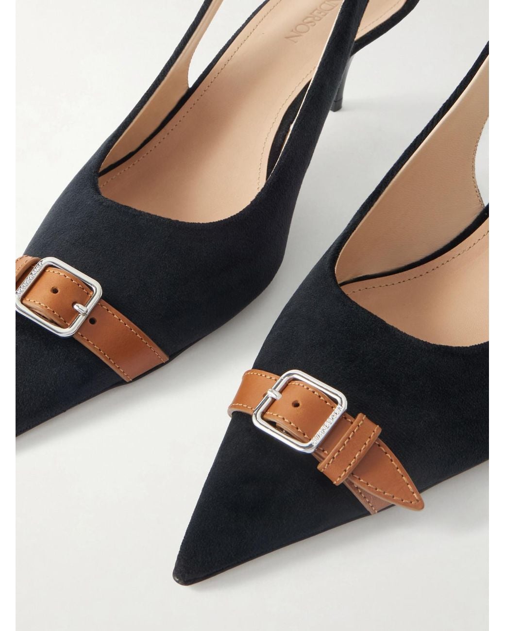 J.W. Anderson Black Buckled Leather-Trimmed Velvet Slingback Pumps
