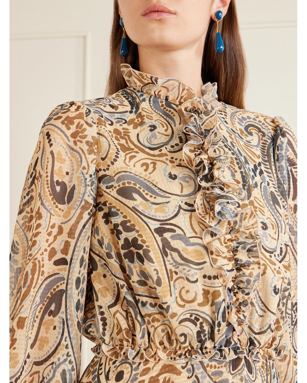 Etro Natural Tiered Ruffled Paisley-Print Chiffon Mini Dress