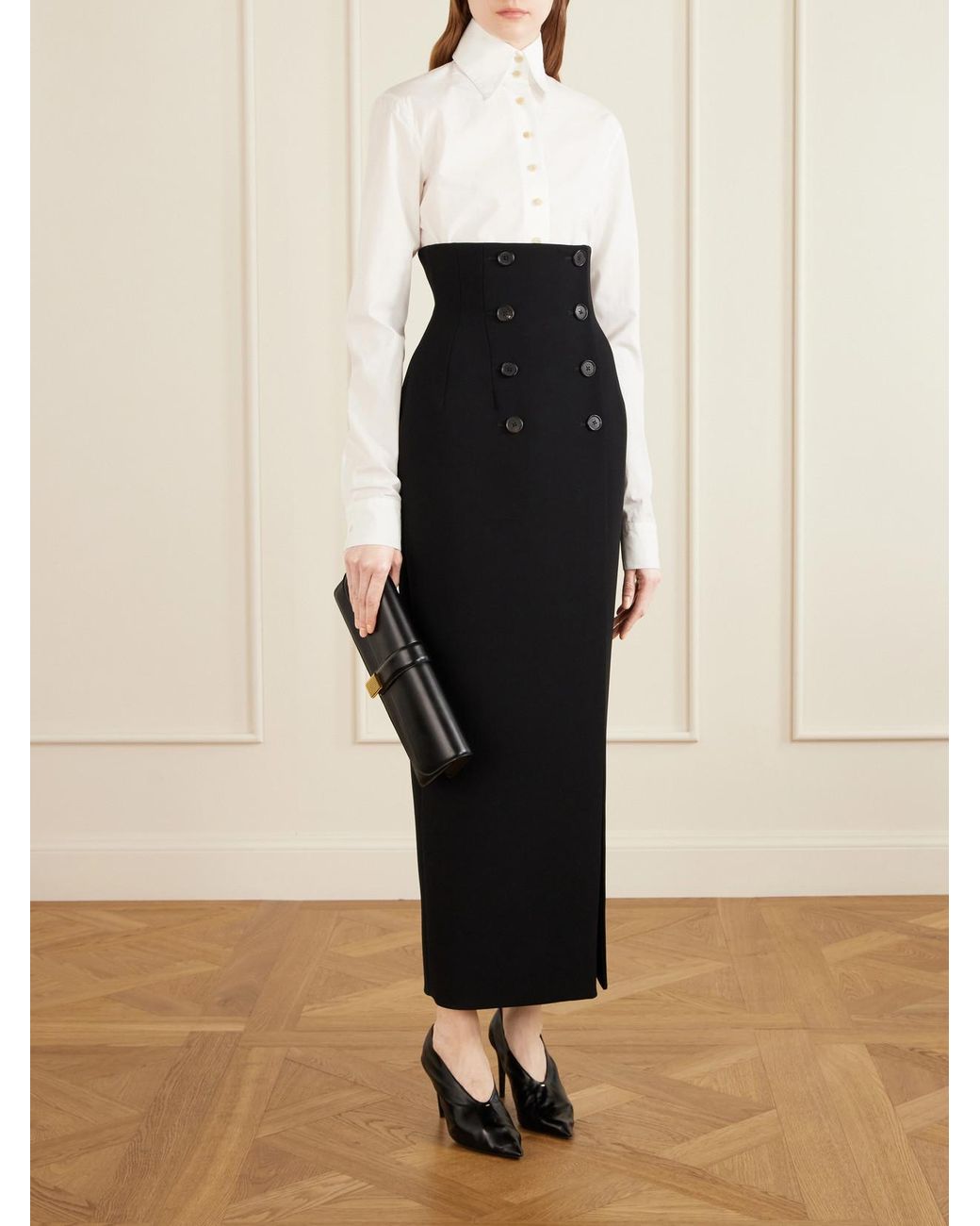 Khaite White Ivy High-Collar Cotton-Poplin Shirt