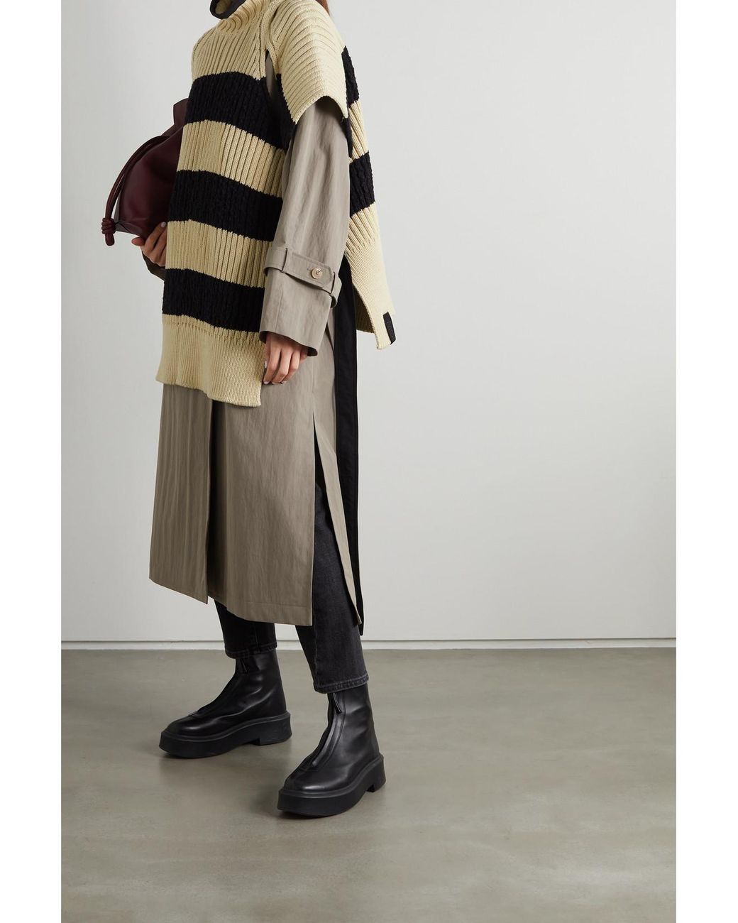 Moncler Genius White Belted Striped Ribbed Cotton-blend Poncho