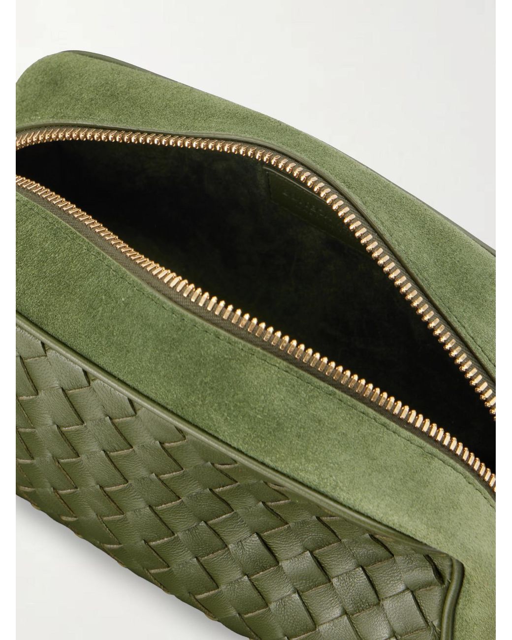 Bottega Veneta Green Nodo Small Suede-Trimmed Intrecciato Leather Pouch