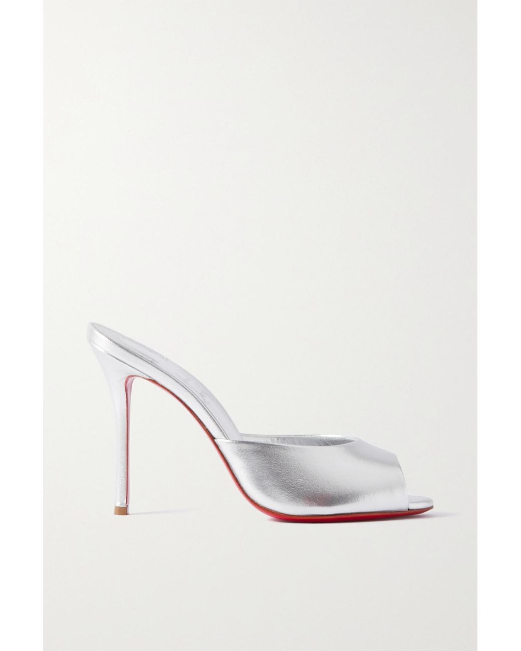 Christian Louboutin Me Dolly 100 Metallic Leather Mules in White | Lyst