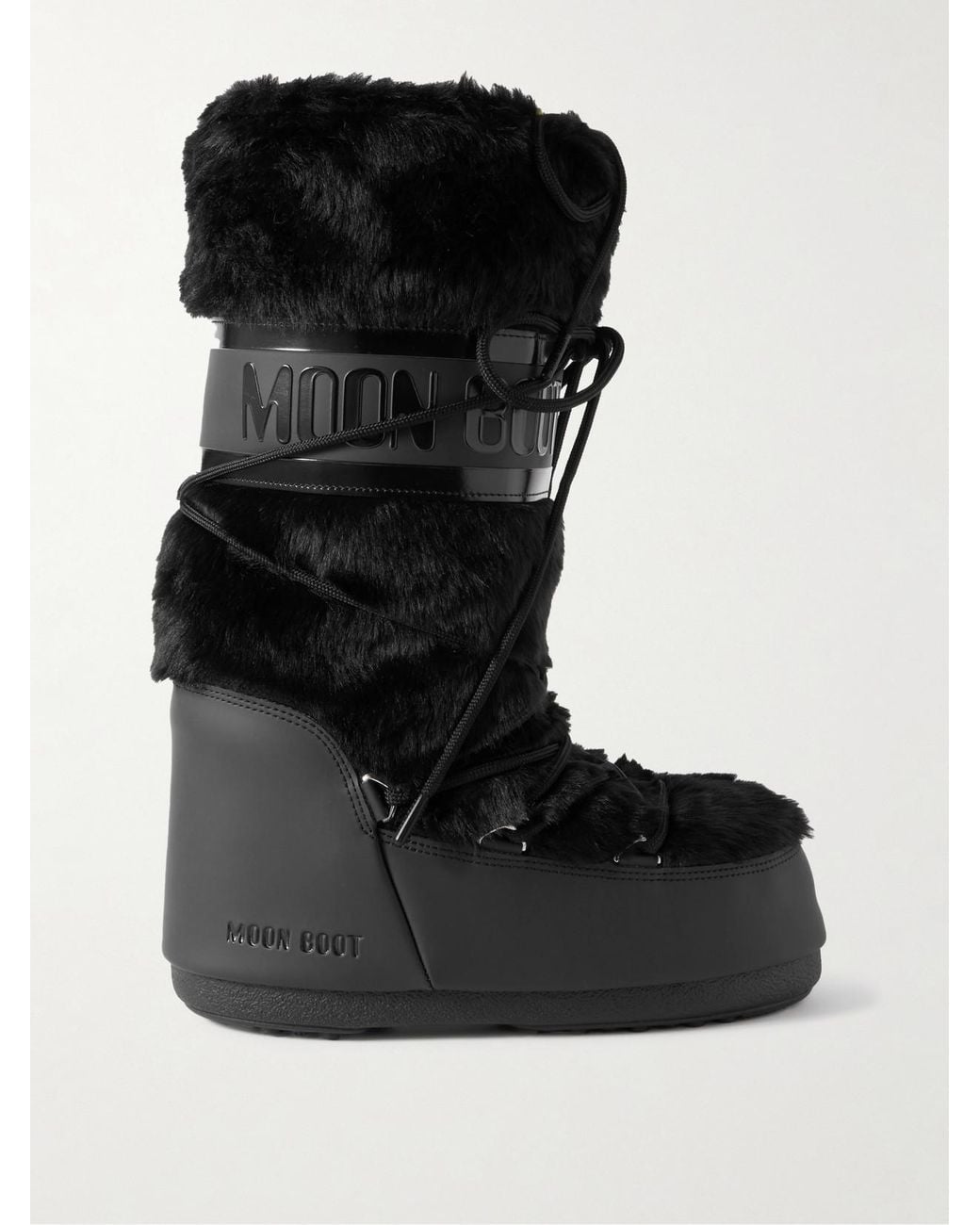 Moon Boot Black Icon Plush And Leather-Like Snow Boots