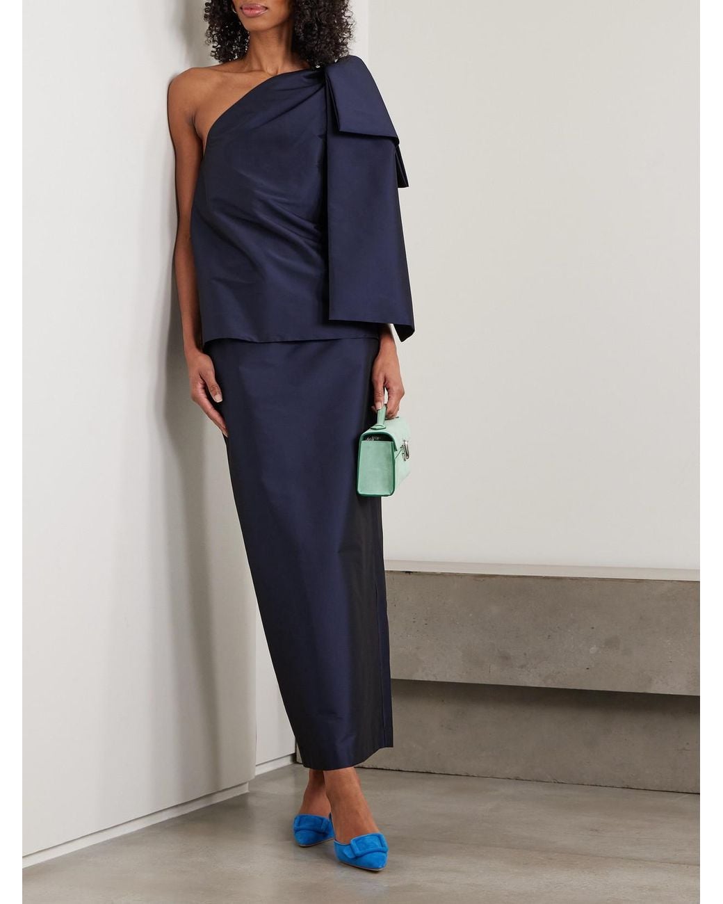 BERNADETTE Blue Norma Taffeta Maxi Skirt