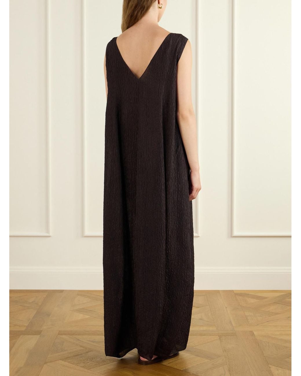 Cortana Black Anhelo Crinkled Silk-Chiffon Maxi Dress