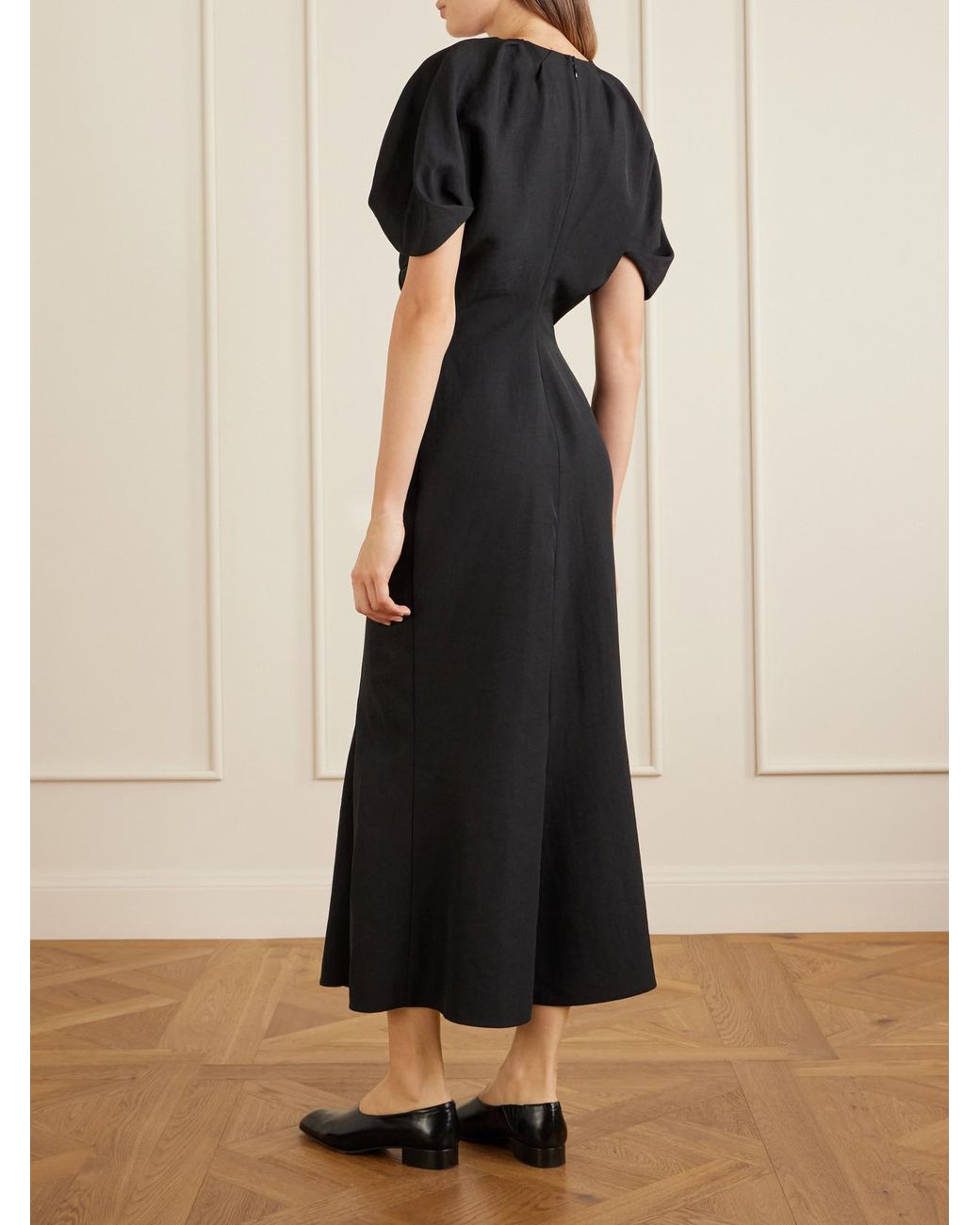 Khaite Black Ria Woven Midi Dress