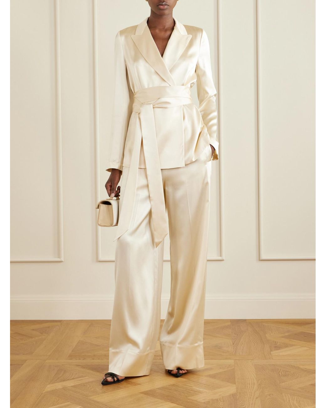 Joseph Natural Archer Belted Silk-Satin Jacket