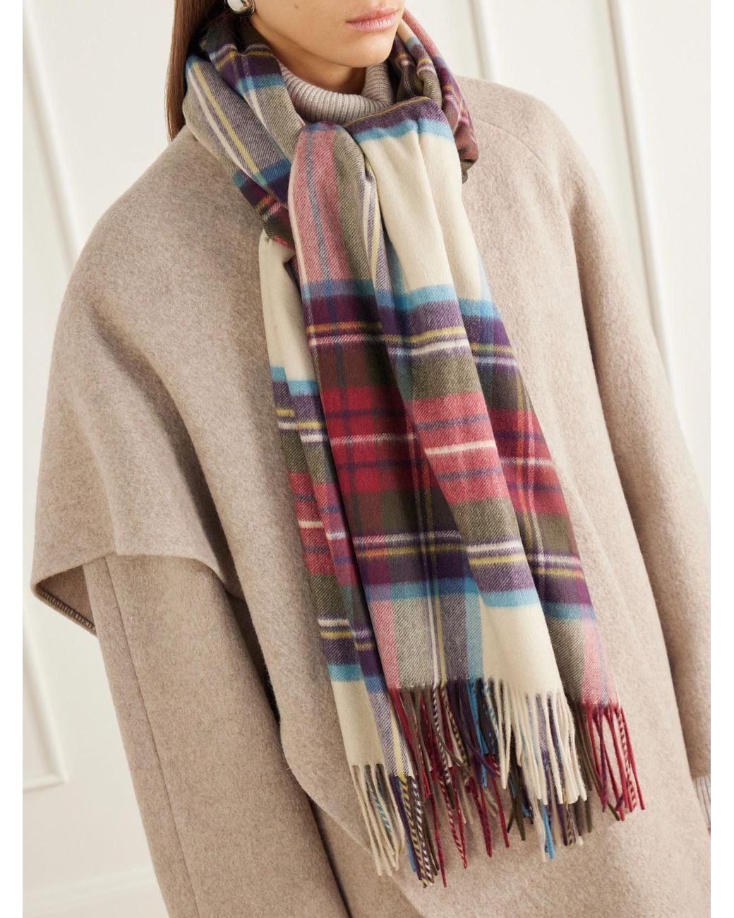 Johnstons Red Tartan Stole Checked Cashmere Scarf