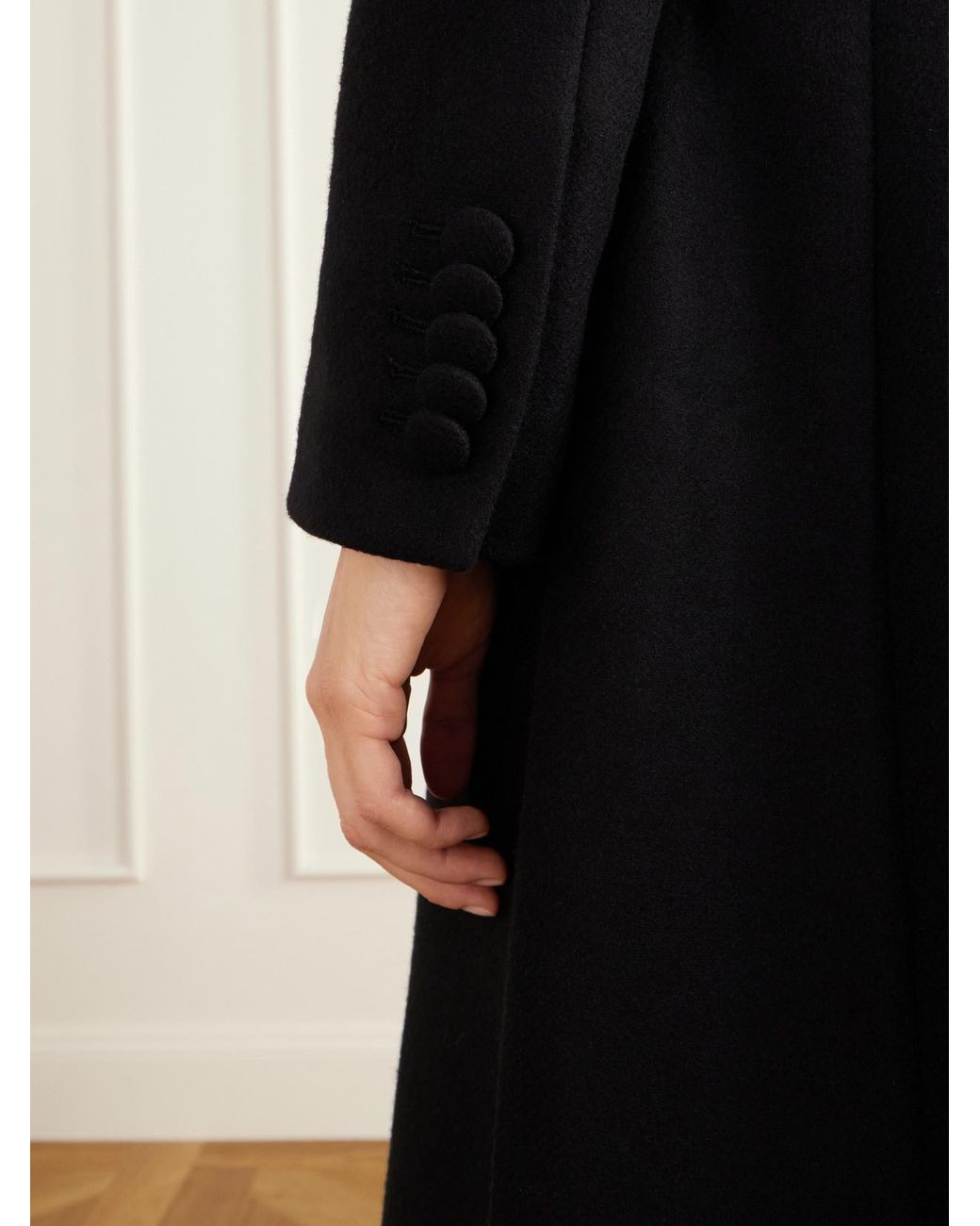 D'Estree Black Maria Velvet-Trimmed Wool-Felt Coat