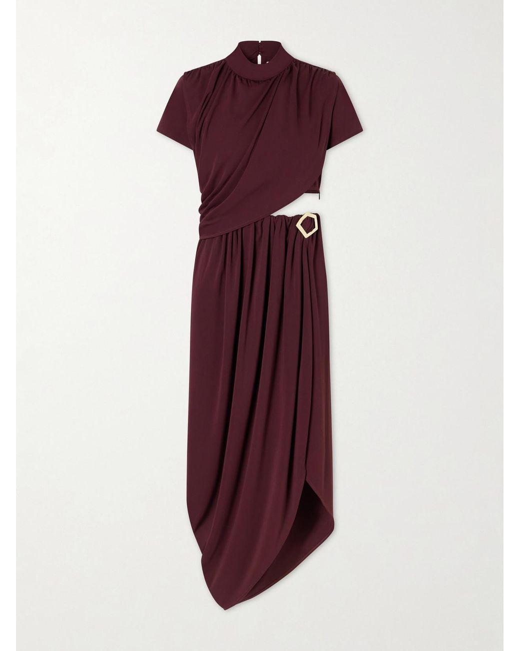 Violante Nessi Purple Pagani Cutout Embellished Gathered Crepe De Chine Midi Dress