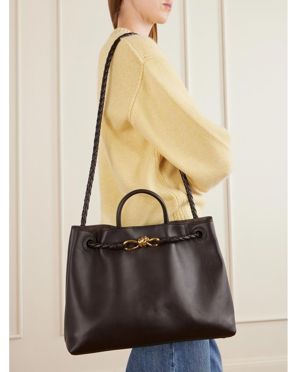Bottega Veneta Gray Andiamo Medium Leather Shoulder Bag